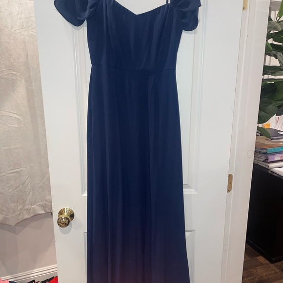 Wayf Rachel Navy Blue Sweetheart Neckline Gored Chiffon Maxi Dress - Picture 3 of 4